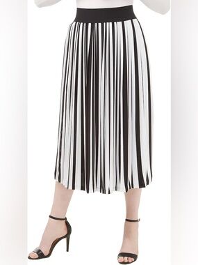 Peter Nygard Black and White Stripe Midi Skirt Size M